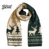 Winter Warm Knitted Scarf for Women Reversible Fair Isle Snowflake Reindeer Holiday Scarf Soft Long Wrap Christmas Festive Accessories Elk