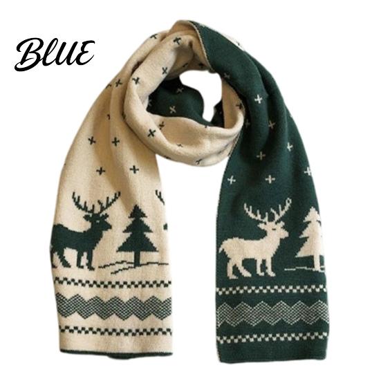 Winter Warm Knitted Scarf for Women Reversible Fair Isle Snowflake Reindeer Holiday Scarf Soft Long Wrap Christmas Festive Accessories Elk