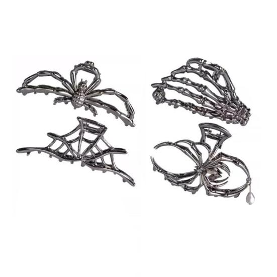 4Pcs Halloween Hair Claws Black Spider Web Skeleton Hand Bat Shape