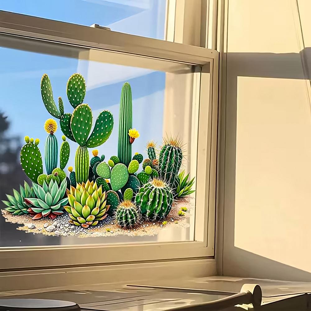 Cactus Succulent Window Sticker Self Adhesive Green Plant Glass Decal Decor