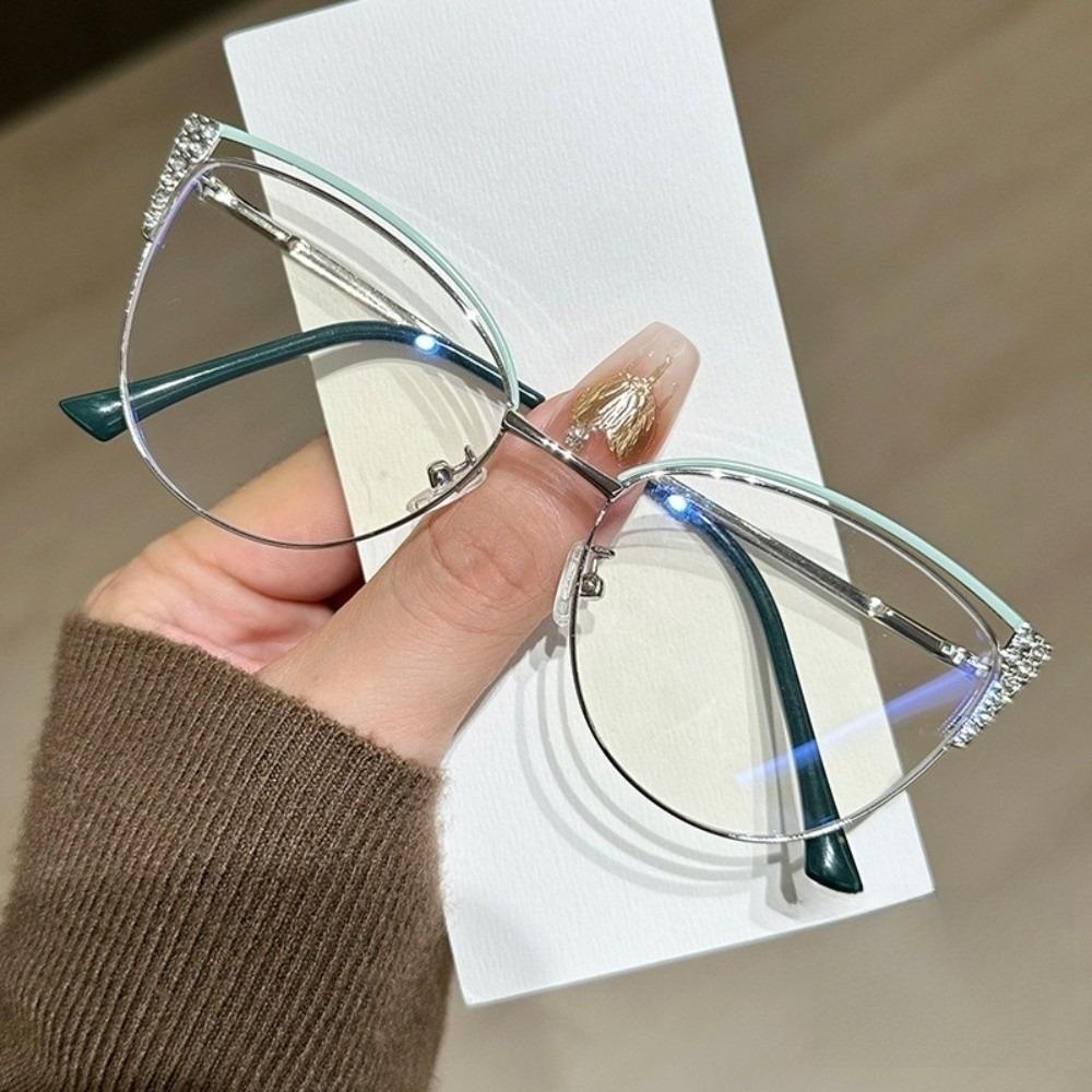 Rhinestone Studded Anti-blue Light Glasses Transparent Computer Eyewear  Student