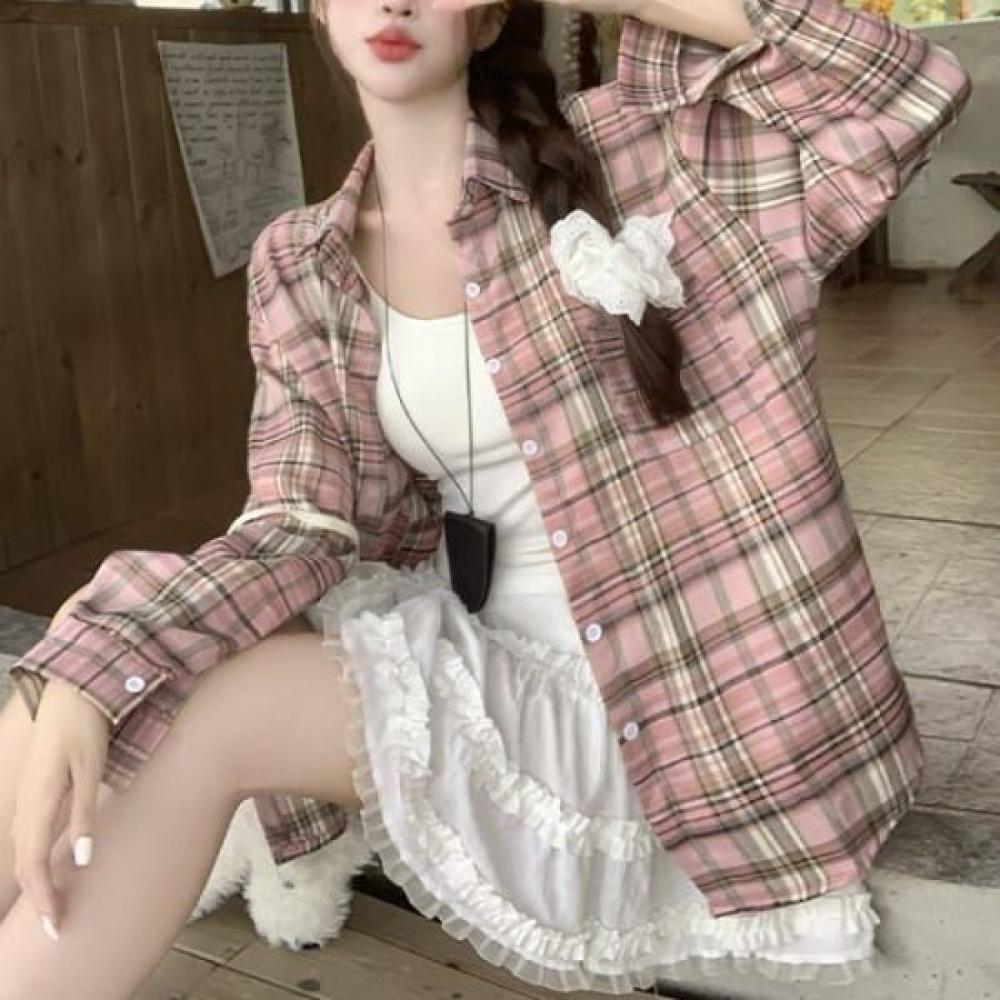 Navava Women Lovely Soft Check Long Sleeve Shirt Nb2983