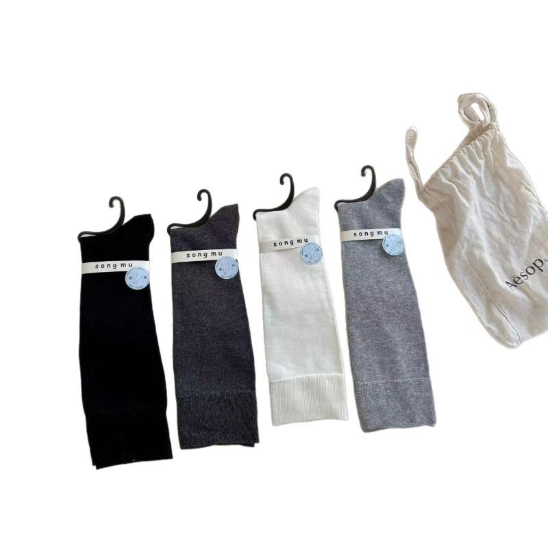 Druck Wadenstrümpfe ohne Fuß für Herbst und Winter, Graue vielseitige schlankmachende Oberschenkelhohe Strümpfe, Baumwollsocken