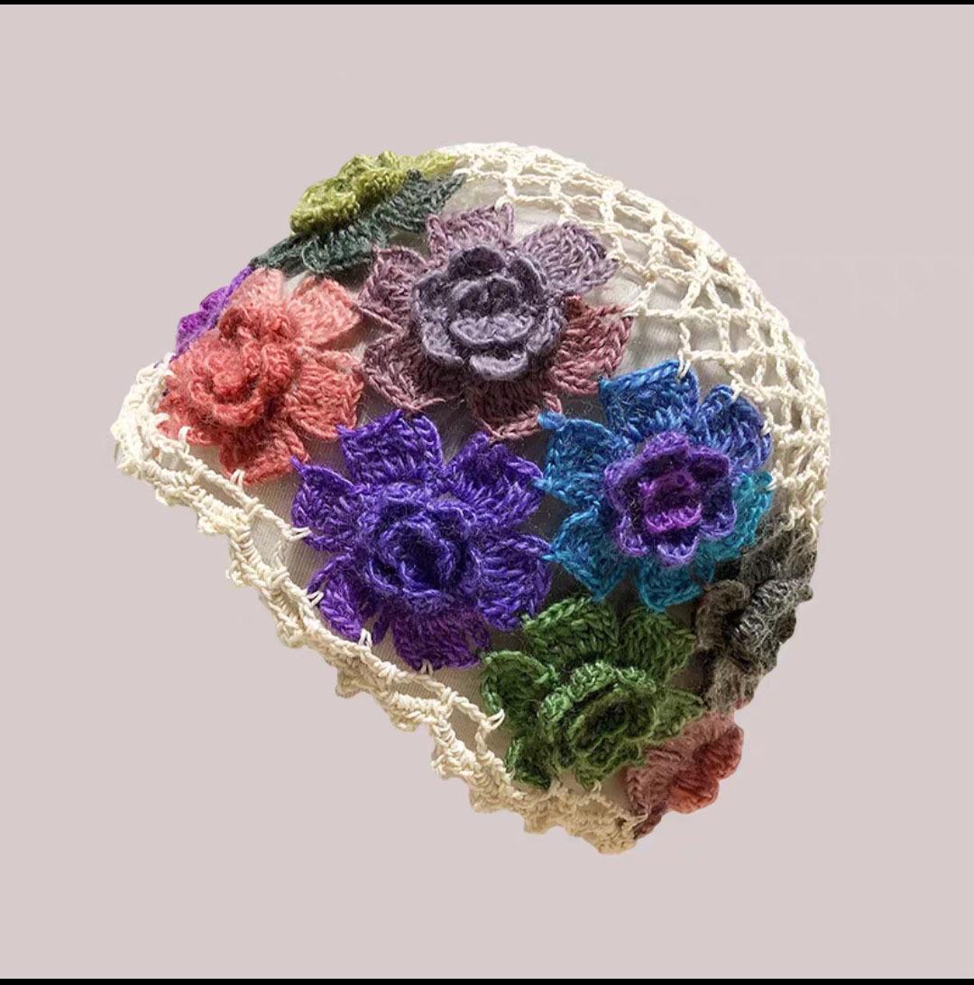 

Весна и лето Новый стиль литературные и художественные красочные цветы полые шапки Баотоу женские сладкие модные вязаные шерстяные шапки Мело