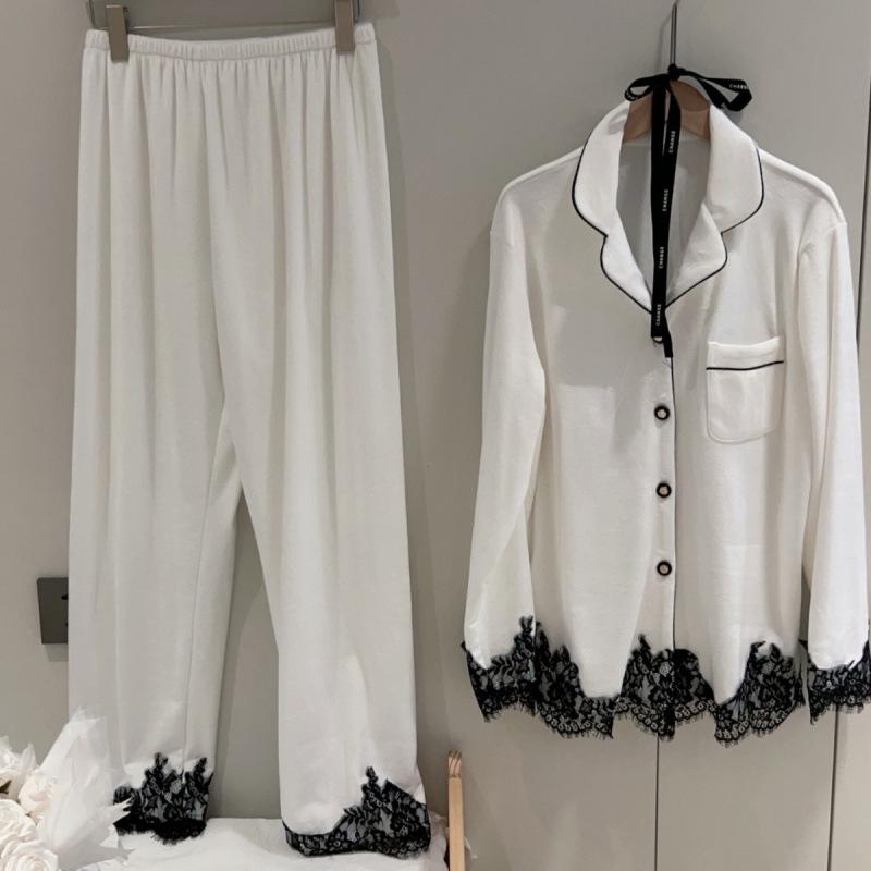 

Korean Style Women s Sea Island Cotton Pajamas: Autumn/Winter Lace Trim Fleece Homewear XL
