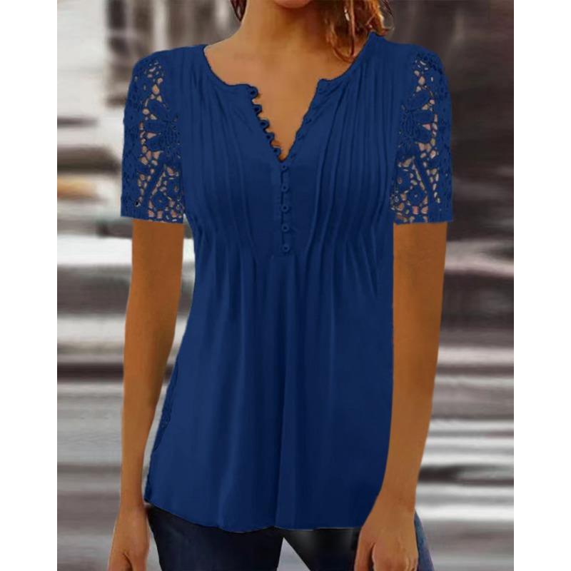 Women's Lace Sleeves Solid Color T-shirt Base Shirt