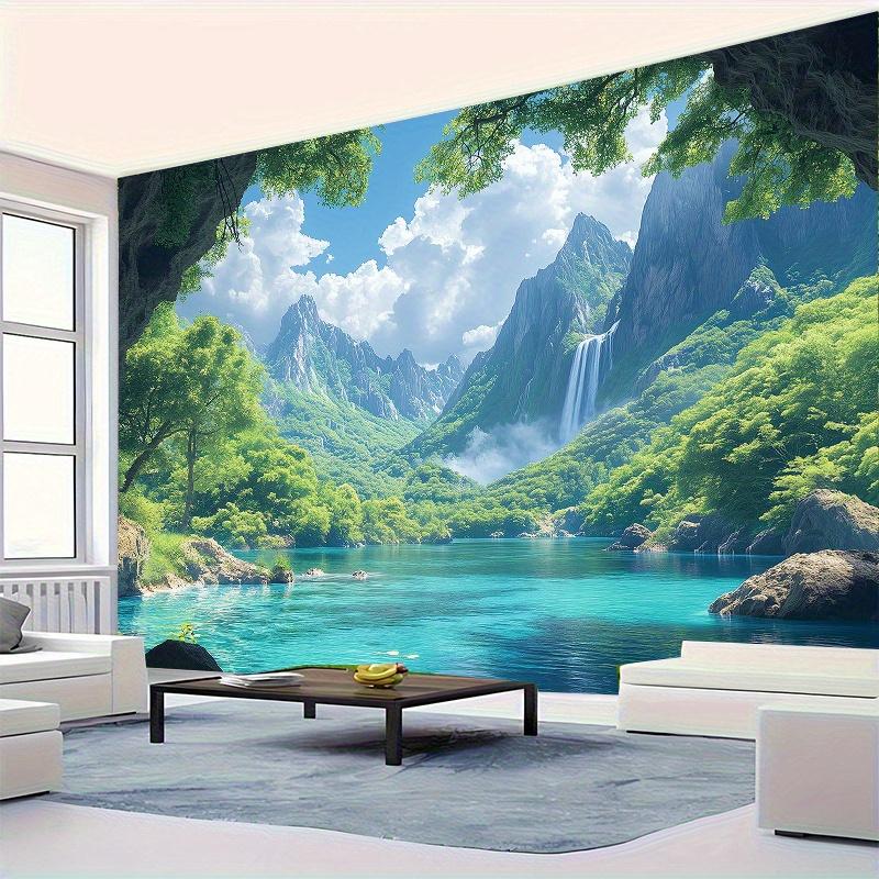 Scenic Mountain Lake Waterfall Tapestry Wall Hanging Boho Home Decor Living Room Bedroom Background Wall Art Blanket