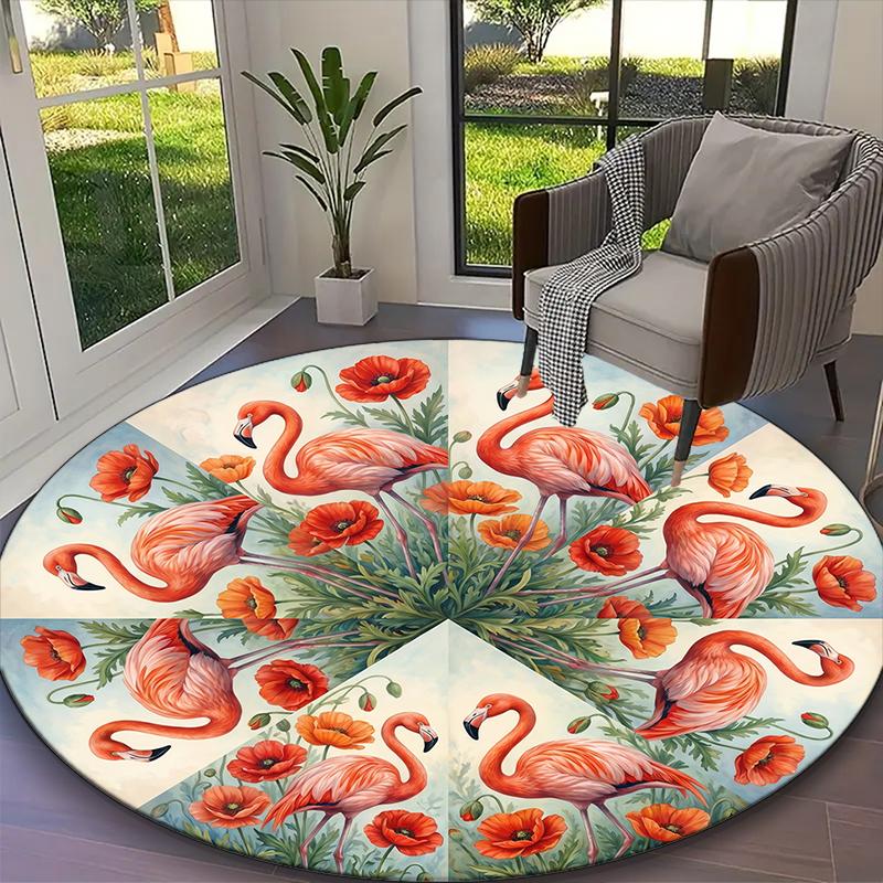 1pc Desert Flamingo Glow Rug, Digital Printed Home Chair Sofa Mat, Durable Office Round Carpet, Beautiful Festival Decorations