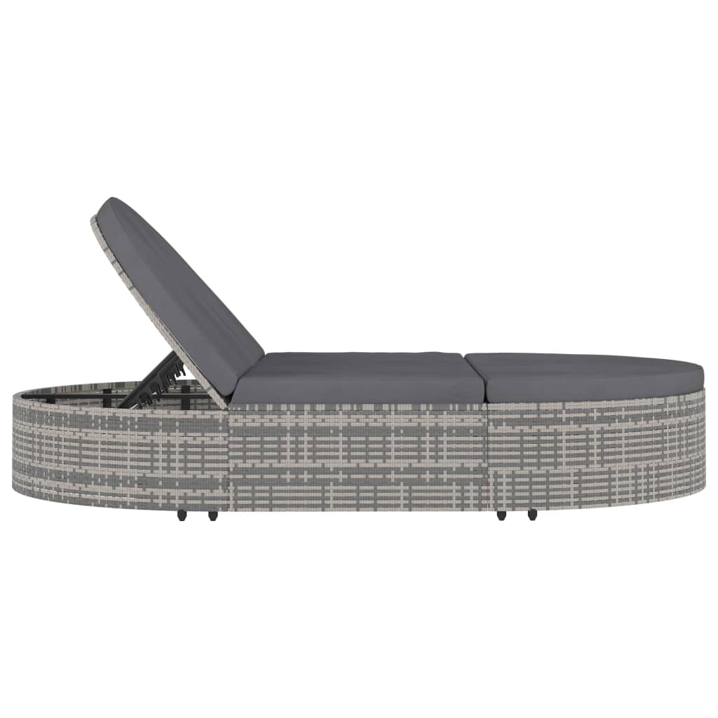 Double Sun Lounger with Cushions Poly Rattan Gray