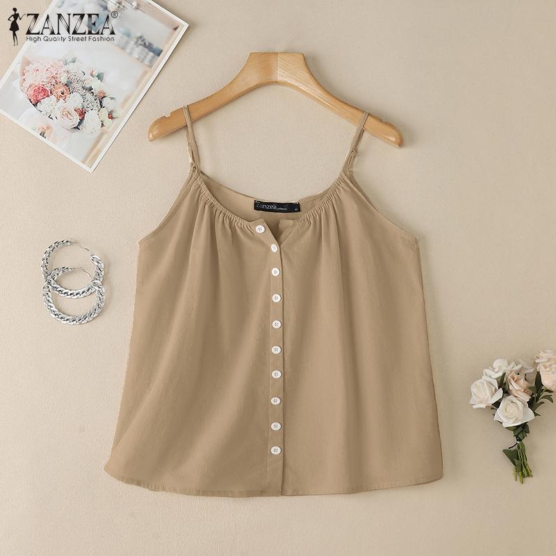 ZANZEA Damen Lässige Einfarbige Sommer Ärmellose Träger Camisoles