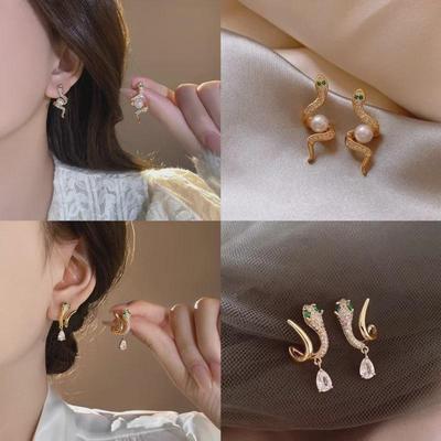 Exquisite Zirkon Schlangenperlen Ohrringe - Luxusmode für Frauen
