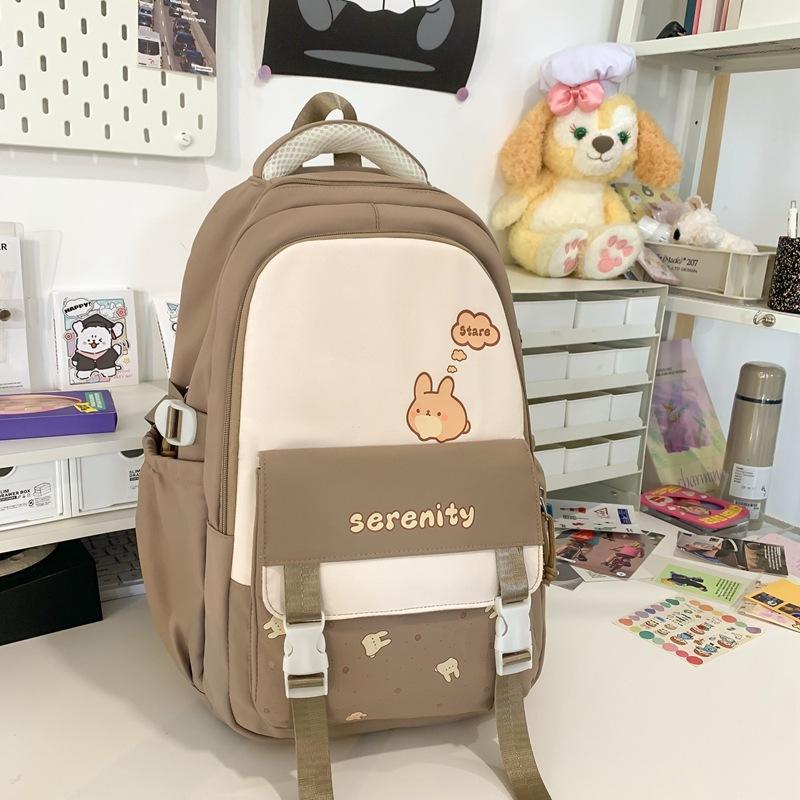 Student Grade 3-6 Schoolbag Women's Large Capacity Cartoon Backpack Campus Color Block Backpack