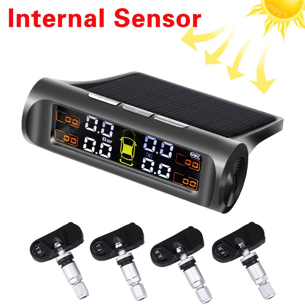 Solar TPMS Tire Pressure Sensor Car Tire Pressure Monitoring System with 4 Wheel Internal External Sensors TMPS