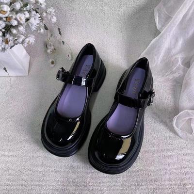 Korean Version of Black Sweet and Cool Mary Jane Shoes Women's 2025 New Platform Heightening College Retro Metal Buckle Small Leather Shoes