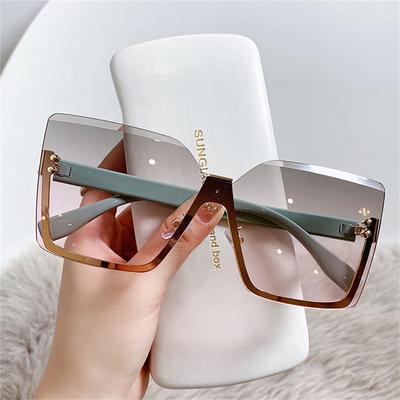 Gradient Barva Čtvercové sluneční brýle bez obrouček Velké Dámské Luxusní Značka Návrhář Vintage Zelená Růžová Sluneční brýle Dámské Odstíny Brýle