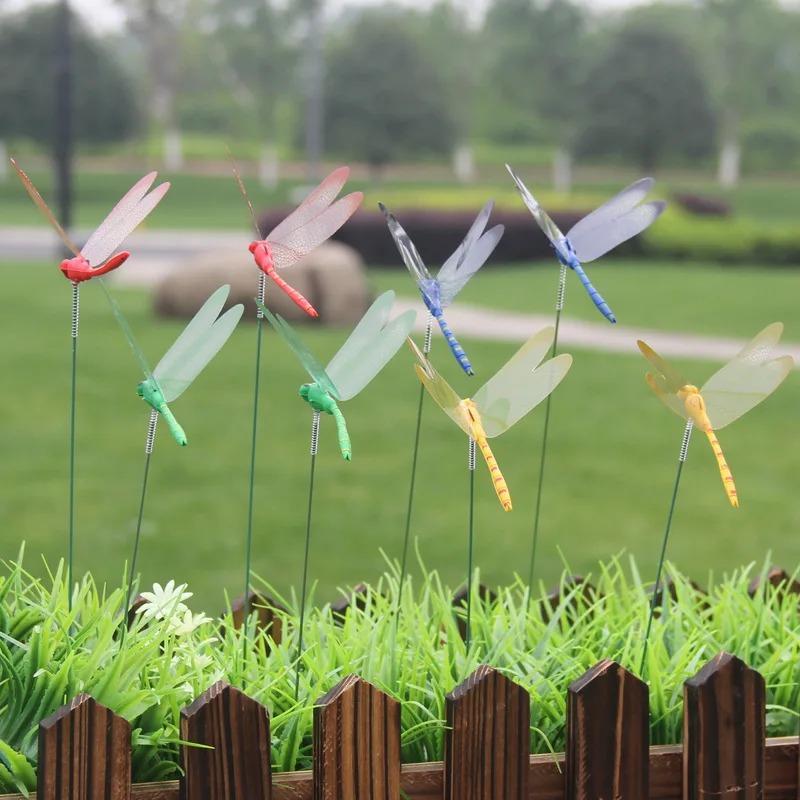 Set of 10pcs Dragonflies Insert Rod Gardening Decoration Simulation Dragonfly Home Decoration Background Gardening Decoration