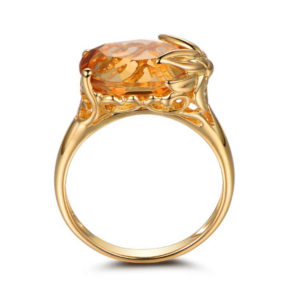 WOSIKATE Trendy Citrine Gemstone Gold Plated Ring For Women Fashion Jewellery Engagement Ring Gift Accessories