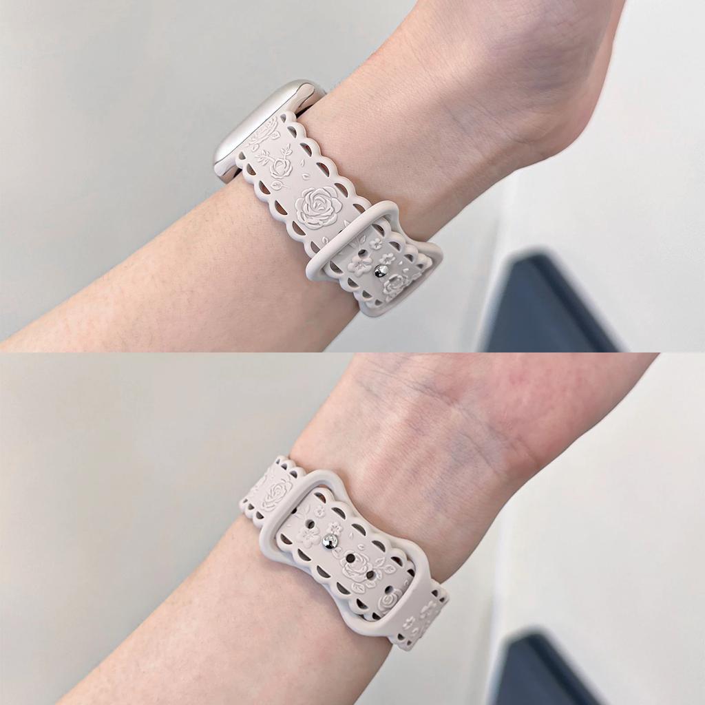 Y2k Trendiges Rosen-Relief-Silikonarmband für Apple Watch 10 9 8 7 6 5 4 3 2 Armband 44mm 45mm 46mm 49mm 42mm 40mm Uhrenarmband