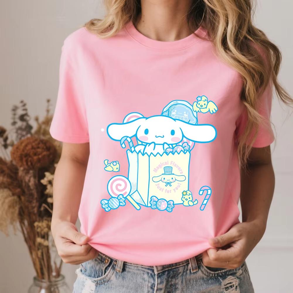 

2026 Summer Cinnamoroll Magical Sweets Print Casual Cotton T Shirt for Women Soft Comfortable Daily Wear S