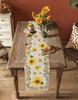 Summer Yellow Sunflowers Bee Linen Table Runners Farmhouse Style Dresser Scarf Table Decor Wedding Party Home Dining Table Decor