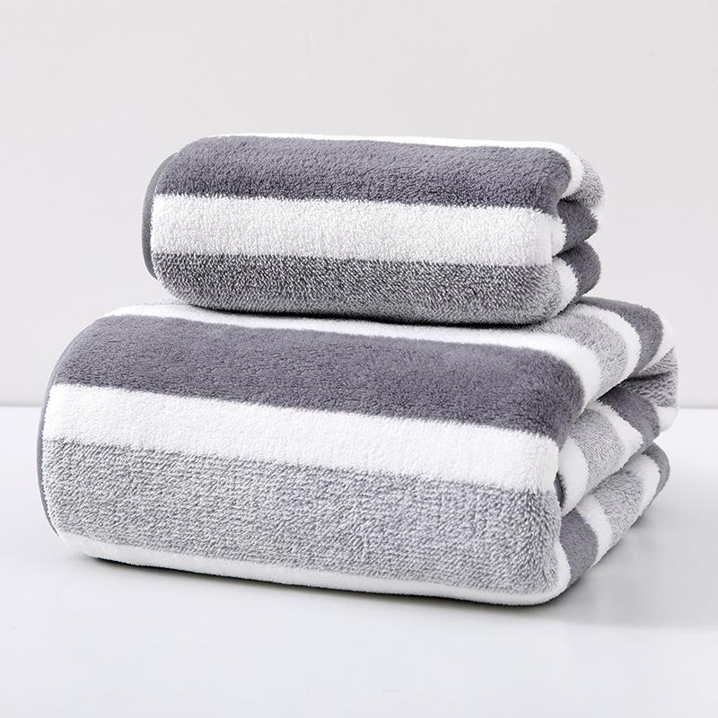 Non-Shedding Super Absorbent Towel Ultra-Soft Dual-Tone Striped Bath Towel