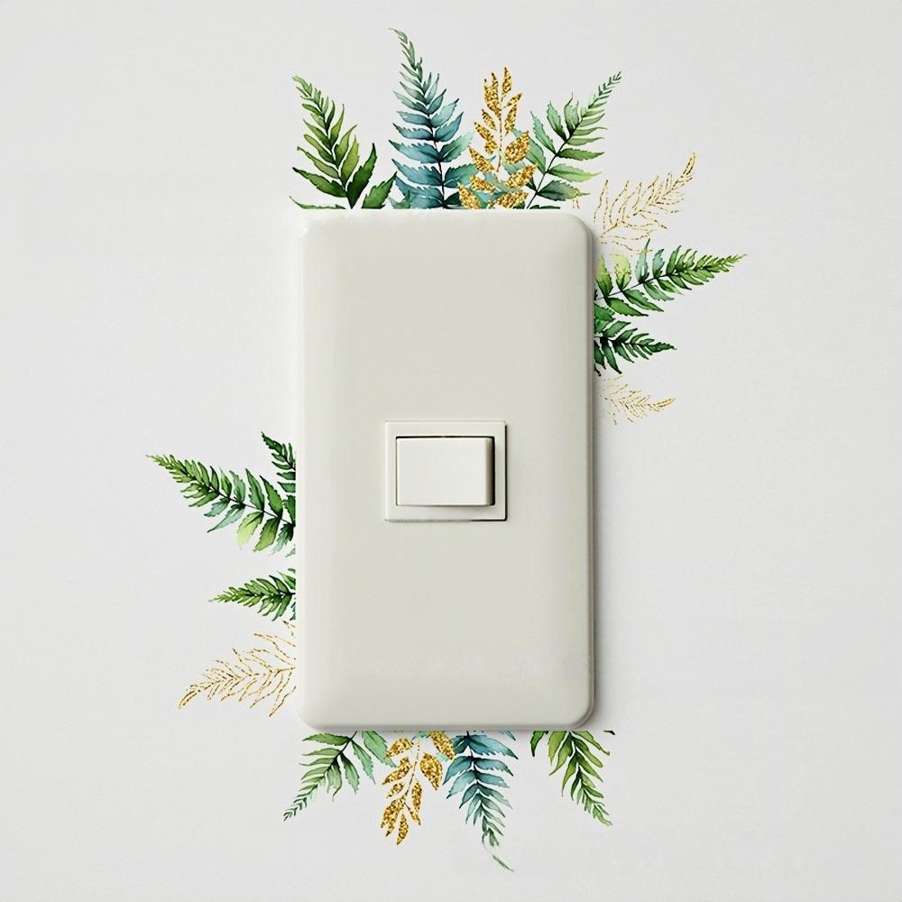 4pcs/set DIY Flower Leaf Switch Sticker Removable Waterproof Green Plant Switch Sticker Self-adhesive Leaf Decal Living Room
