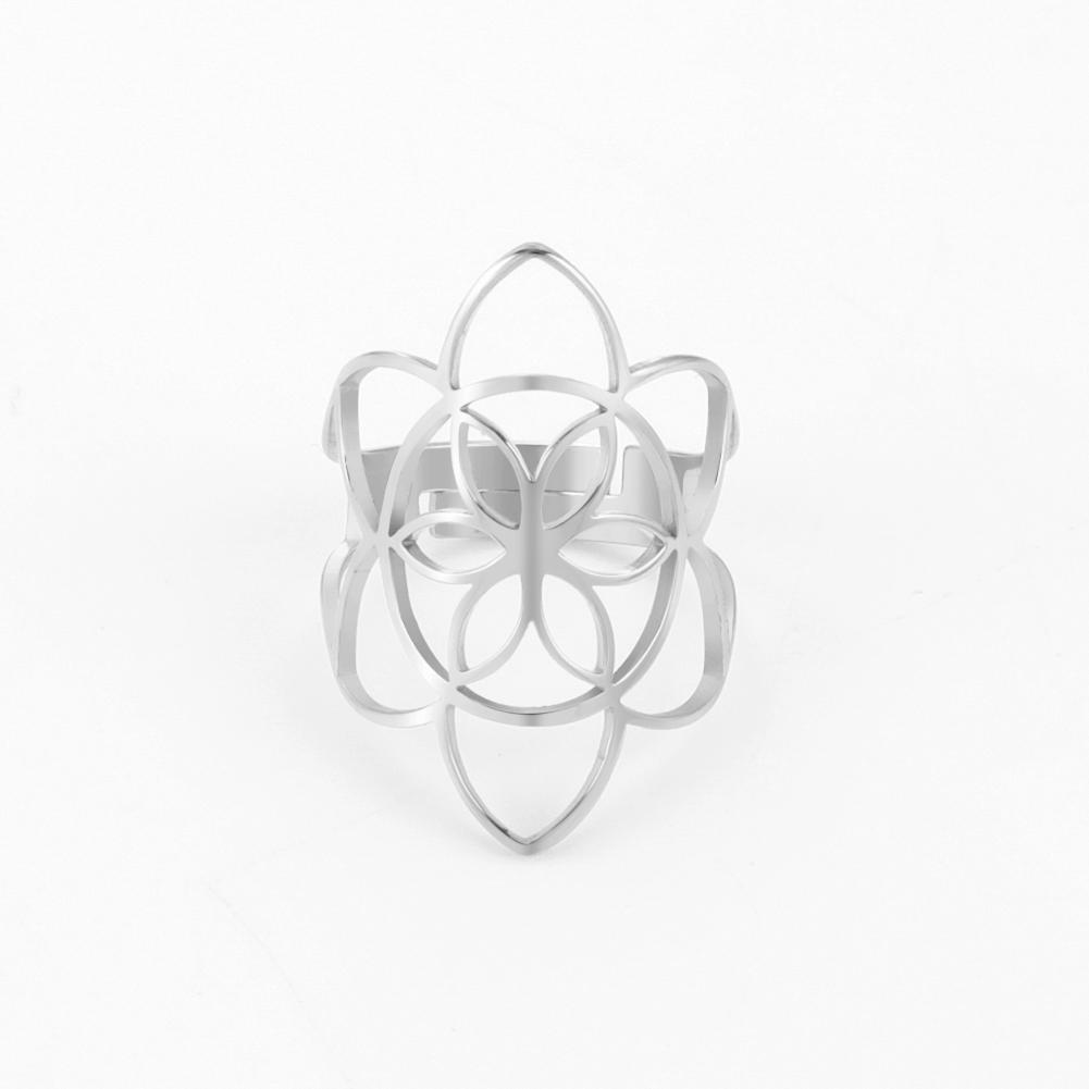 Dawapara Flower of Life Talisman Resizable Finger Rings for Men Women Hollow Adjustable Ring Stainless Steel Jewelry