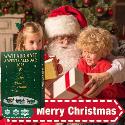 Adventskalender 2025 für WWII-Flugzeuge 24-Tage Weihnachts-Countdown-Kalender mit 24 Jagdflugzeug-Kriegsvogel-Anhängern Miniatur-Flugzeuggeschenke für Flugzeugliebhaber