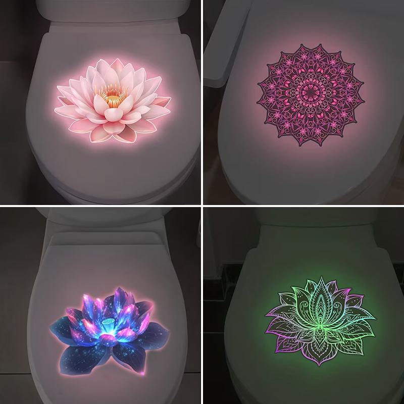 Sticker Fleur Lumineuse pour Toilettes Autocollant Amovible Décalcomanie Salle de Bain Sticker Mural Mandala Lotus Décoration Intérieure Autocollants