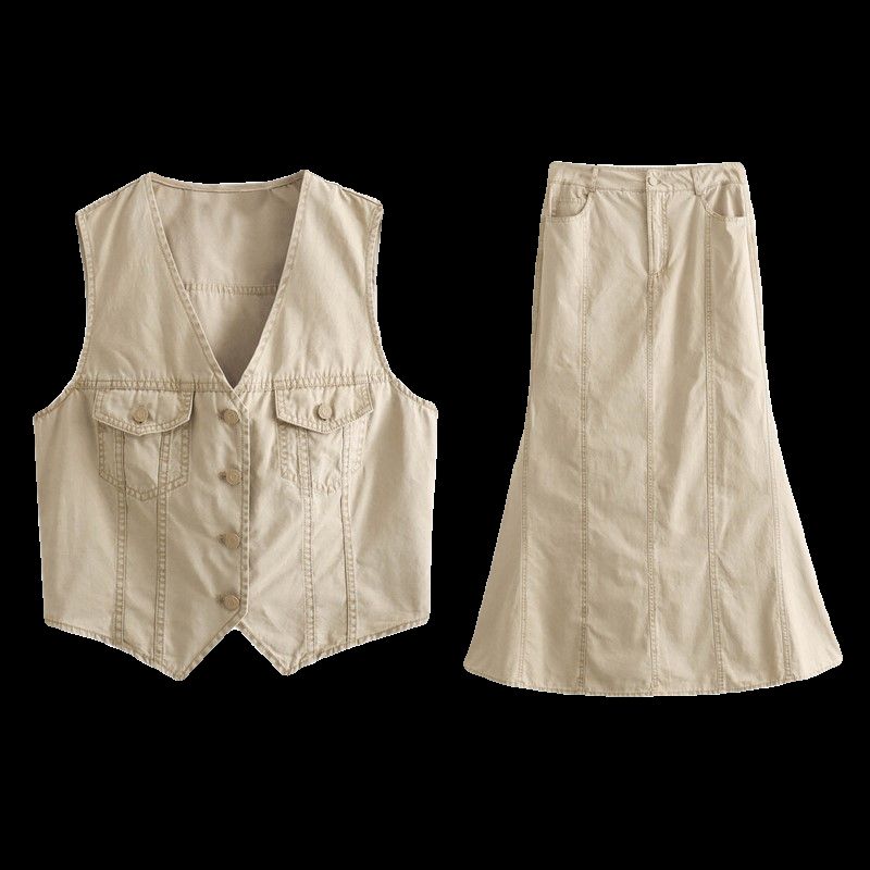 Fashion Style 2024 Spring New Arrival Women's Clothing Easiest for Match Gradient Effect Vest High Waist Skirt 5320710