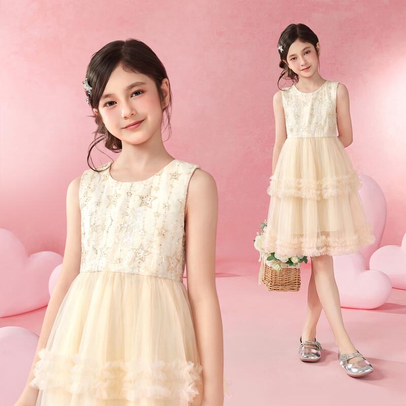 Girls Sleeveless Mesh Princess Puffy Dress 110 бежевый