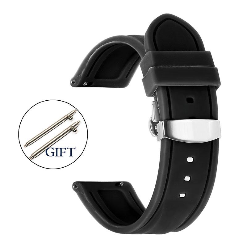 Silicone Straps Quick Release Watchband 18/20/22/24mm Waterproof Rubber for Smartwatch for Men Butterfly Buckle Bracelet Belts