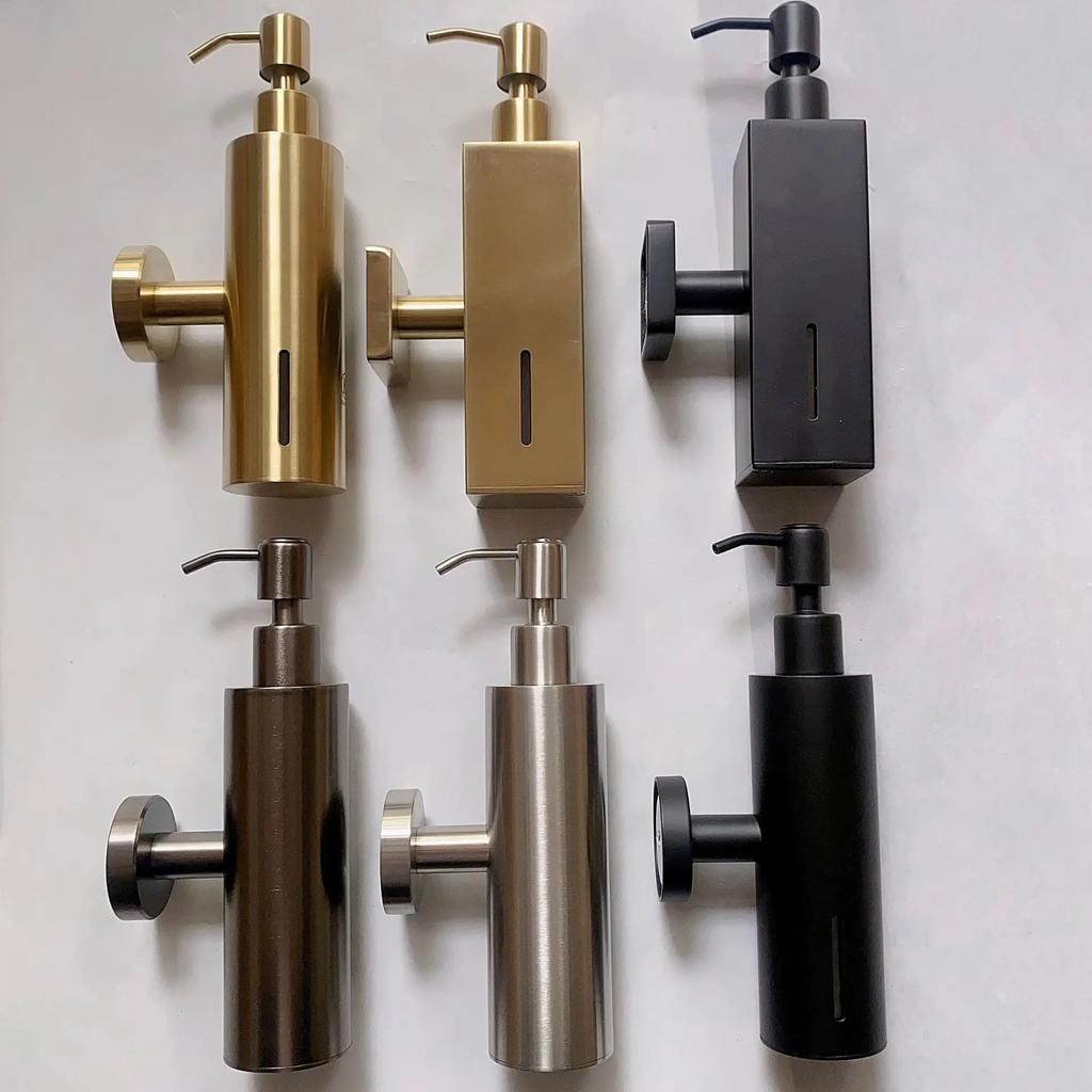 Wall Mounted Soap Dispenser 304 Stainless Steel Brushed Gold Manual Soap Dispenser Hotel Bathroom Liquid Soaps Dispensers