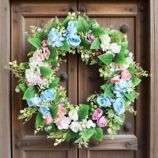 Artificial Flowers Lifelike Simulation Floral Door Hanging Decoration No Watering Maintenance Long-Lasting Spring Freshness Home Wall Decor