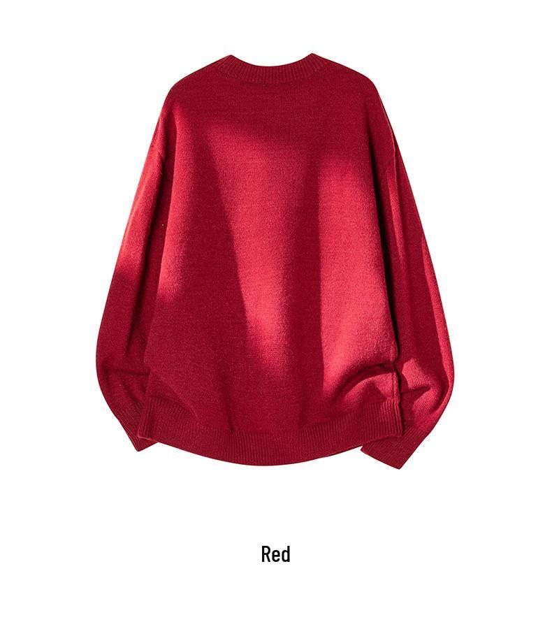 2026 Unisex Red New Year Sweater: Trendy Casual Knitwear with Round Neck for Couples