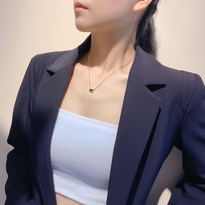 2023 High-End Fashion: Gold-Plated S925 Sterling Silver Green Zircon Choker Necklace for Women