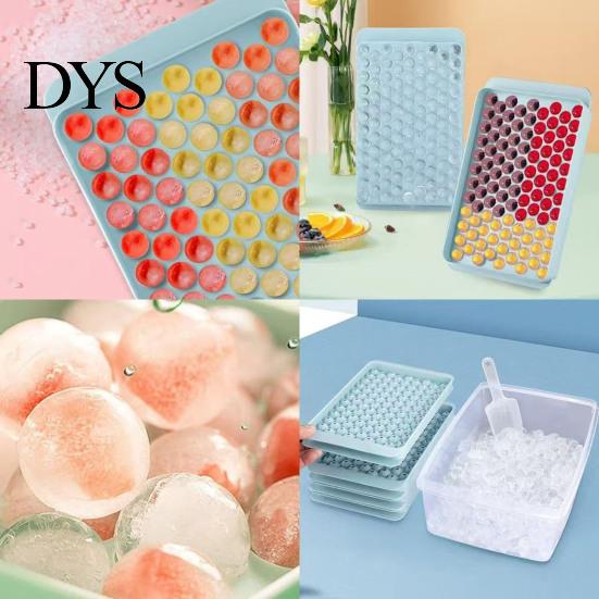 Mini Sphere Ice Tray Cube with Bin And Scoop, Small Round Space Saving Container Ball Mold for Coffee Drinks, Easy Release Stackable Silicone Freezer