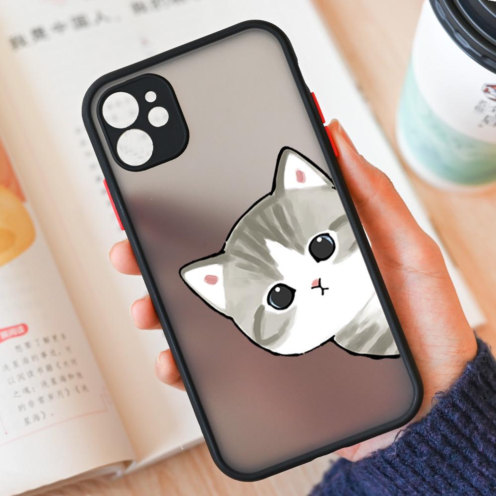 Süße Cartoon-Katze Handyhülle Für iPhone 17 16 15 11 12 14 13 Pro Max Mini X XS XR 7 8 Plus 16E Stoßfeste Harte Mattierte Hülle Fundas
