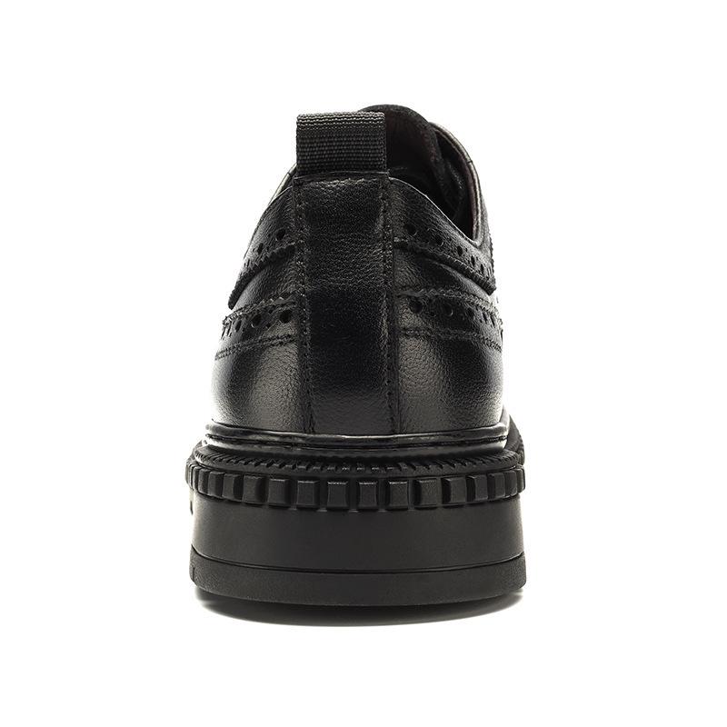 Brogue Men's Autumn Casual Leather Shoes, Thick Sole Work Shoes, Black