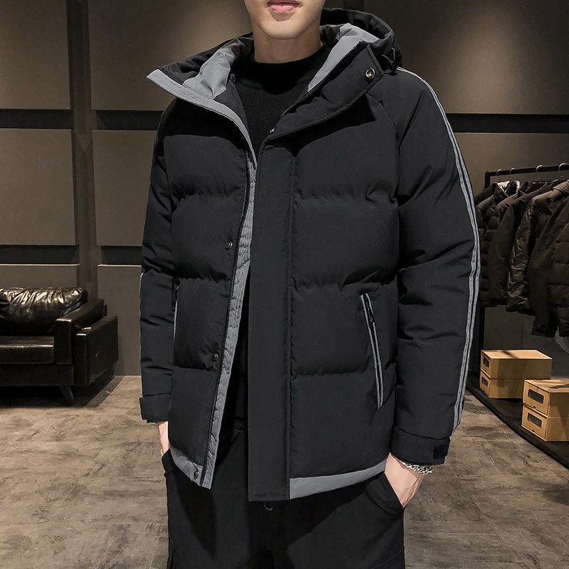 Cotton Clothes Men Winter Hooded Striped Thickening Cotton Jacket Trend Bread Clothing Cotton Jacket Men Fashion Casual Jacket