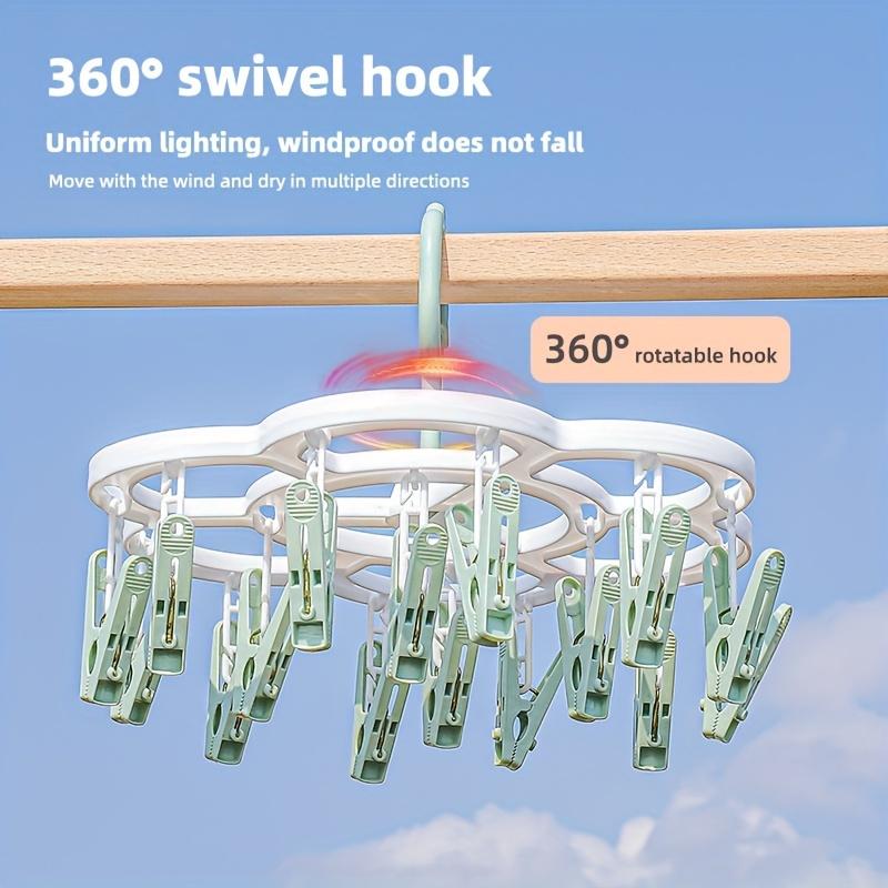 360° Rotating Socks Drying Rack With 16 Clips Plastic Laundry Hanger Multi-Directional Space-Saving Laundry Organization Drying Rack for Socks