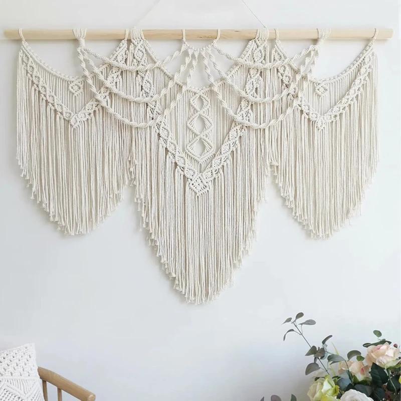 Bohemian Style Wall Hanging Handmade Woven Cotton Rope Tassel Tapestry Living Room Bedroom Homestay Background Tapestry
