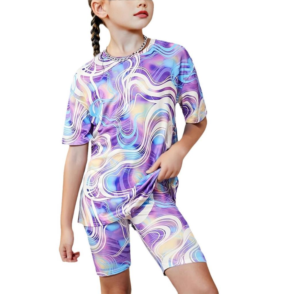 Girls' Fashionable Short-sleeved T-shirt and Short-pant Set for Summer Children's Casual Outfit