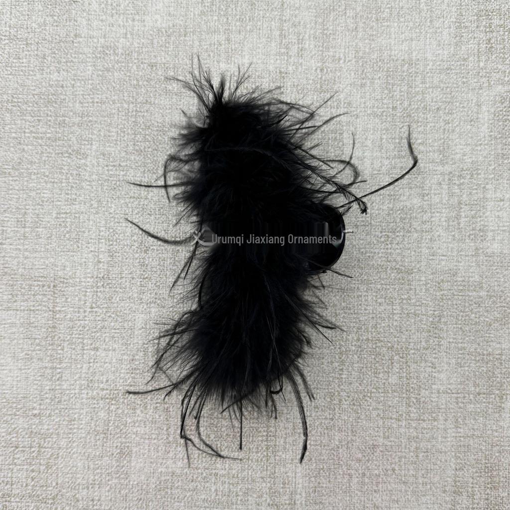 Ostrich Feather Large Claw Clip: High-End Autumn/Winter Hair Accessory for Thick Hair.