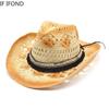 Retro Damen Herren Sommer Sonne Stroh Cowboy Western Cowgirl Hut aushöhlen Strand breite Krempe Rettungsschwimmer Hüte