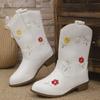Girls Leather Boots Autumn Winter Kids Embroidered Mid-calf Boots  Sweet Elegant Children  Causal Boots Pointed Toe