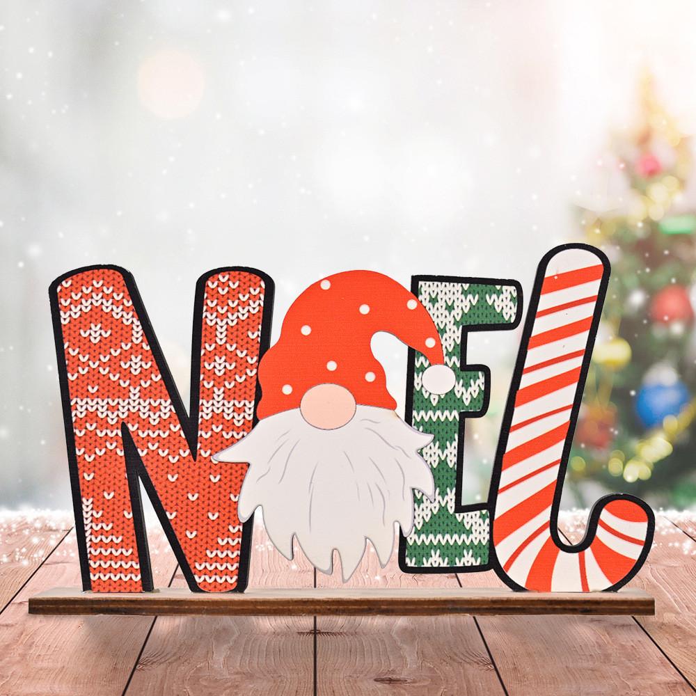 Whimsical Christmas Wooden Letter Figurines Colorful Printed Holiday Decor For Cheerful Tables
