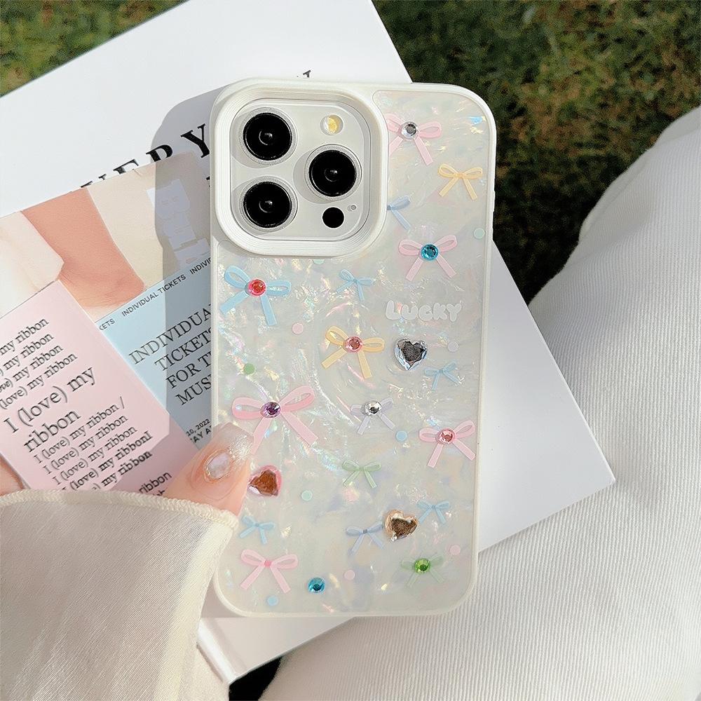 Shell Pattern Suitable for Apple 16 Mobile Phone Case 13 Color Bow Iphone15promax Temperament 11 Hard 12 Korean