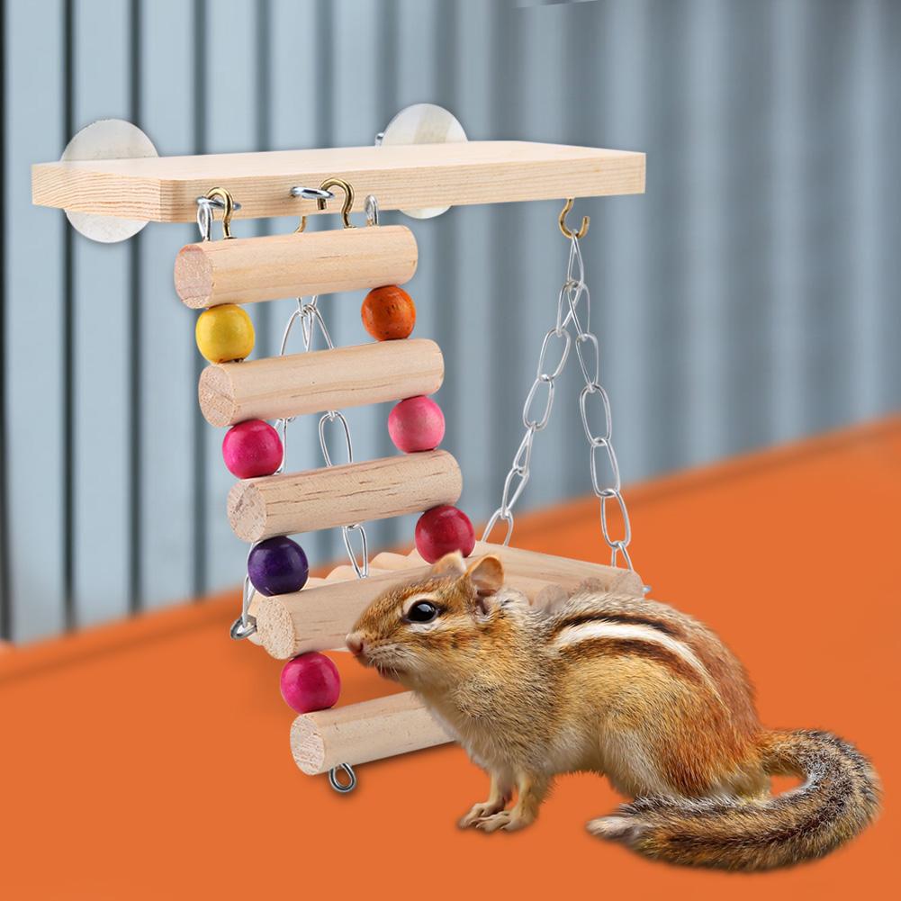 3pcs Wooden Parrot Squirrel Bird Toy Springboard Swing Ladder Cage Accessories