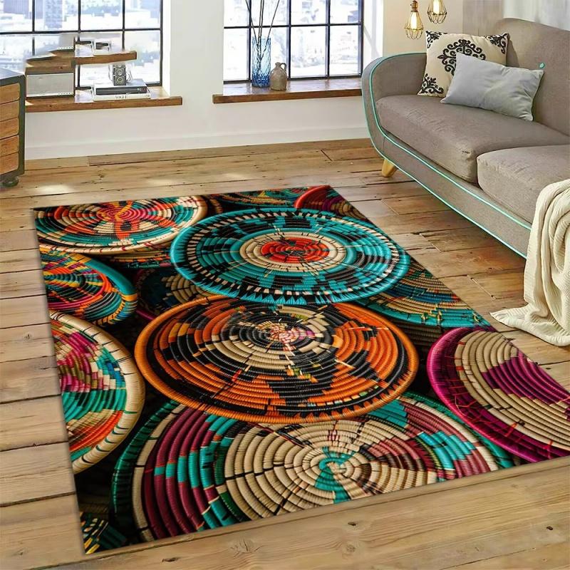 3D Ethiopia Colorful Flower Woven Art Baskets Mandala Rug Carpet for Living Room Bedroom Home Decor,Non-slip for Sofa Doormat